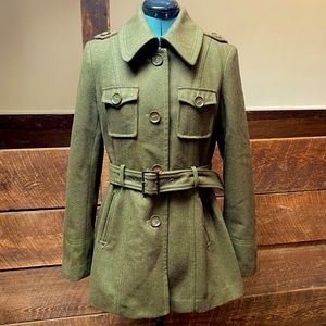 Miss Sixty Modern Wool Military Pea Coat Trench Coat w/ Pleated Skirt M60